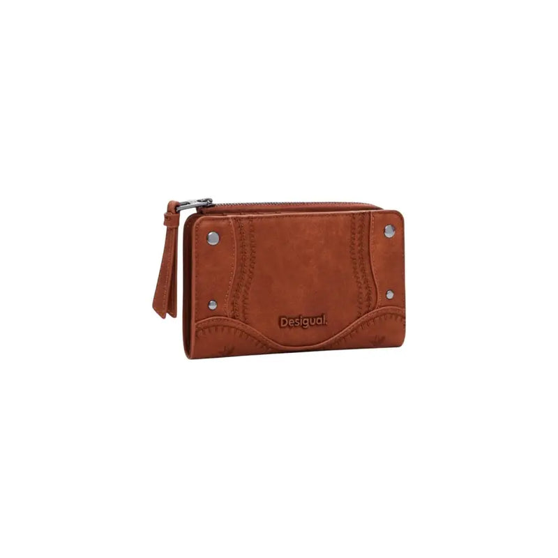 Desigual brown zip wallet for women with tan suede and silver studs