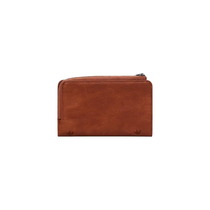 Desigual brown zip wallet for women with bird logos and subtle stitching