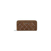 Desigual brown zip wallet for women with quilted leather and silver studs