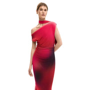 Desigual fuchsia sleeveless boat neck dress for women featuring a striking one-shoulder red-to-black gradient design