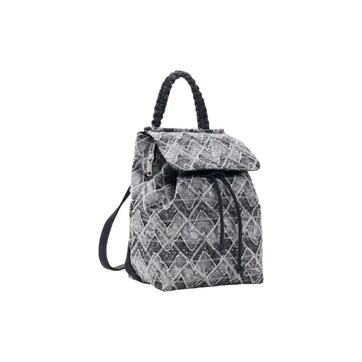Sac à dos Desigual en coton gris avec motif géométrique noir et argent