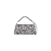 Desigual grey floral cotton handbag with ruched top handle adjustable shoulder strap and zip pocket