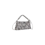 Desigual grey floral cotton handbag with ruched top handle zip pocket and adjustable shoulder strap