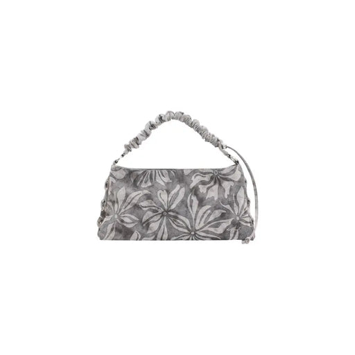 Sac à main Desigual en coton gris à motif floral, avec anse et bandoulière froncées.