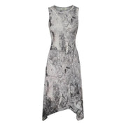Desigual grey print sleeveless dress with asymmetrical hem and flowy fabric in monochrome abstract print