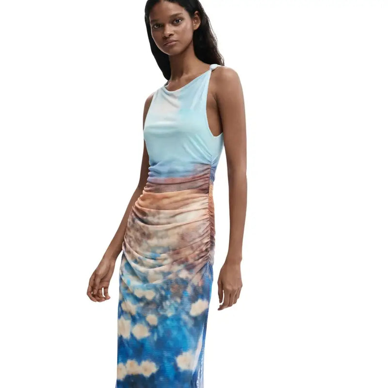 Robe Desigual bleu clair sans manches en polyester avec dégradé bleu océan