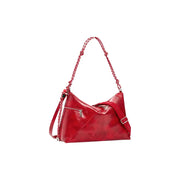 Desigual red polyester hobo handbag with braided chain strap adjustable shoulder strap and zip pockets