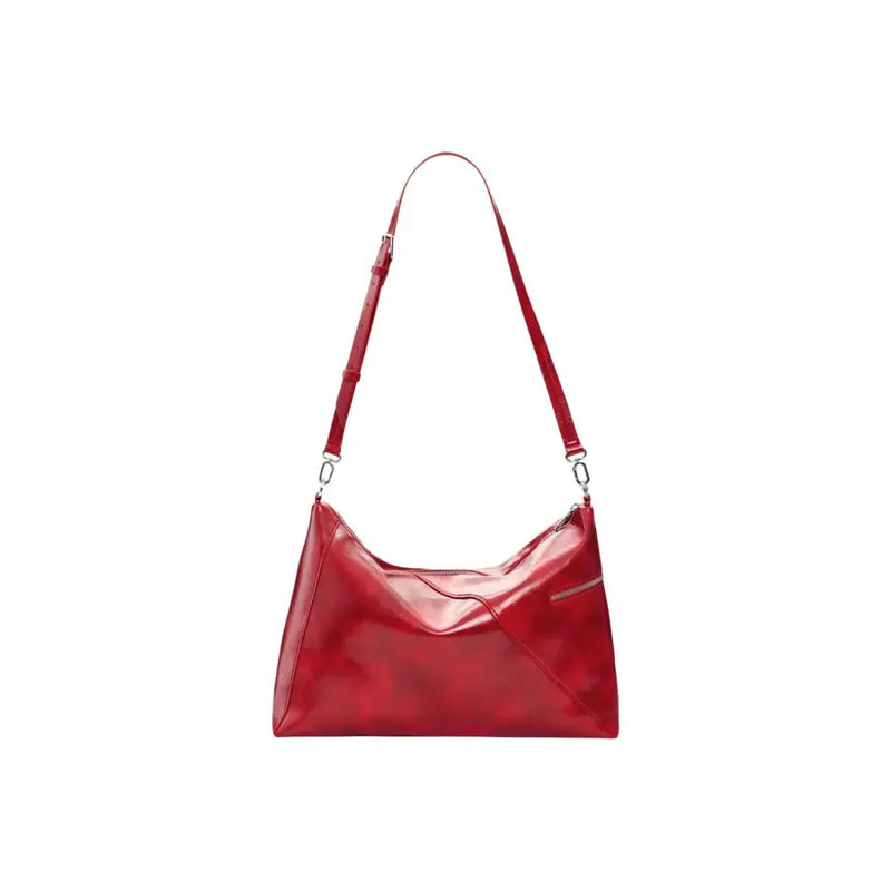Sac à bandoulière Desigual rouge en polyester avec poches zippées, design élégant et brillant