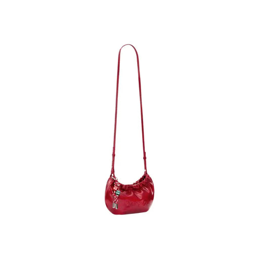 Desigual red glossy polyester crossbody shoulder bag for women with long strap and small front charm