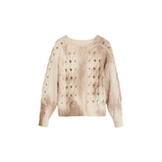 Pull beige Desigual pour femme, en maille de laine mélangée, avec un motif à torsades texturé et des détails ajourés décoratifs.