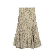 Desigual women beige polyester midi skirt with flowing fabric black abstract pattern and subtle side slits for spring summer