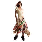 Robe midi crème imprimée beige Desigual pour femme avec jupe transparente multicolore
