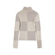 Pull Desigual pour femme, col roulé beige en maille côtelée à motif à carreaux beige neutre et gris clair