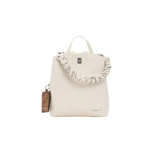 Sac à dos matelassé crème Desigual avec bandoulière tressée, fermoir et étiquette en liège
