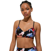 Desigual women bikini black polyamide elastane with thin straps and vibrant blue pink red floral print pattern
