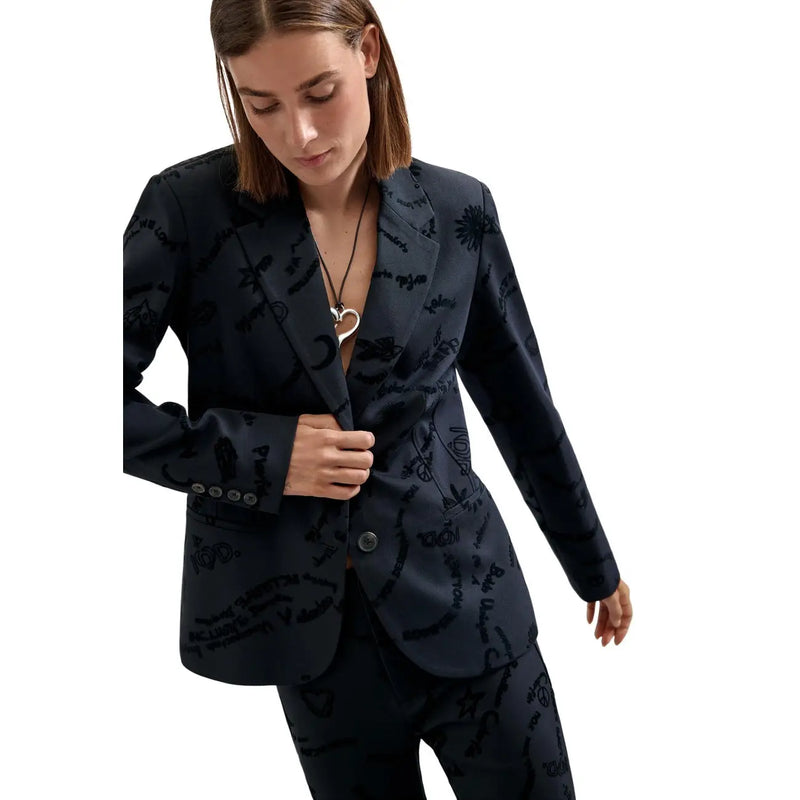 Dark navy desigual women black blazer made of viscose blend with subtle all over handwritten style print
