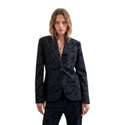 Desigual women black blazer with subtle handwritten text pattern made of viscose blend for elegant wear