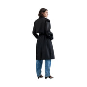 Desigual women black cotton lyocell hybrid trench blazer with structured collar and belted waist front view