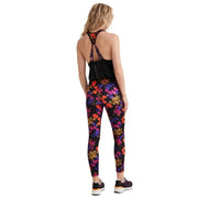 Desigual women black floral leggings with vibrant purple orange and pink pattern for spring summer wear