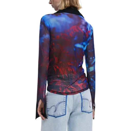 Desigual womens black floral long-sleeve shirt in blue red abstract pattern