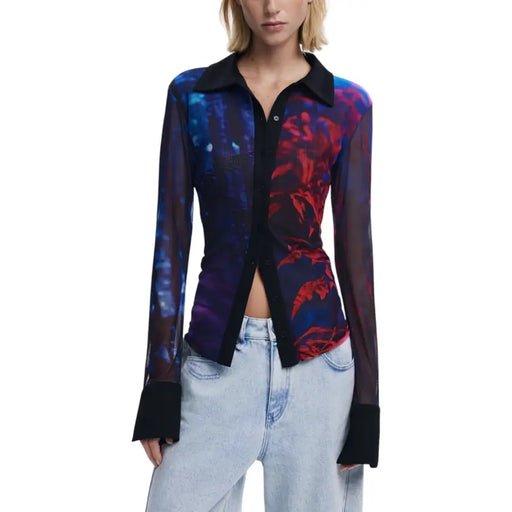 Desigual womens black floral long-sleeve blouse, fall winter