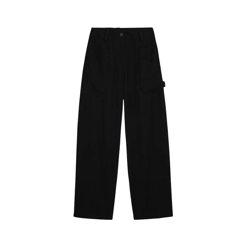 Pantalon cargo noir Desigual pour femme, taille haute, en viscose, coupe droite, plis et poches