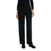 Pantalon Desigual noir pour femme, taille haute, jambes larges, en viscose, avec poches et coupe élégante.