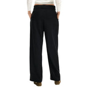 Pantalon Desigual noir à jambes larges et fermeture éclair pour femme, taille haute élastiquée et poches avant, en mélange de polyester.