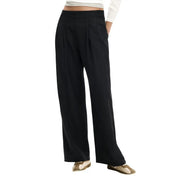 Pantalon noir à jambes larges, fermeture éclair, taille haute et plis sur le devant, confectionné en mélange de polyester par Desigual