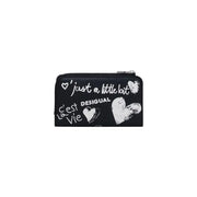Desigual women black zip wallet with white graffiti text and hearts
