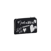 Desigual black zip wallet with white graffiti text and hearts