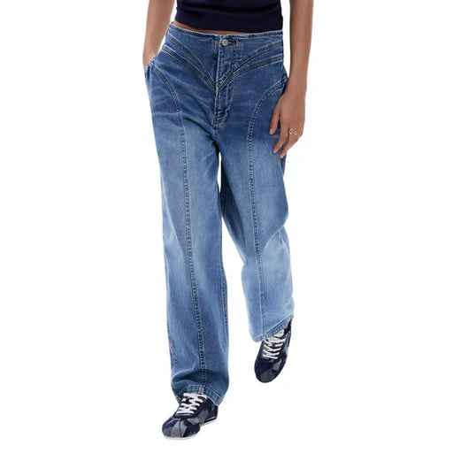 Jean Desigual pour femme, taille haute, jambes larges, en denim bleu avec poches