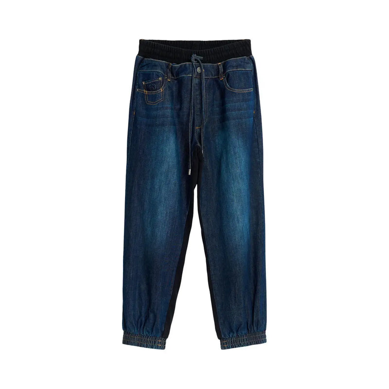 Jean Desigual pour femme, en denim bleu foncé mélangé coton, pantalon de jogging bleu foncé avec taille et chevilles élastiques noires