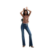 Jean évasé en denim bleu, taille haute et coutures classiques, en coton stretch, par Desigual femme