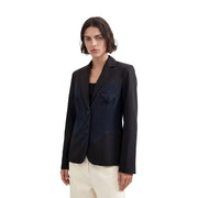 Black blazer with navy pinstripe paneling structured tailored design from Desigual made of viscose blend fabric