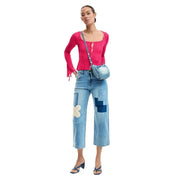 Sac bandoulière Desigual pour femme en denim de coton bleu clair délavé avec détails patchwork décoratifs