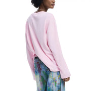 Desigual women cotton long pink round neck t shirt with soft fabric relaxed fit and slightly cropped hem
