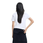 White denim short-sleeved t-shirt for women featuring a simple clean design and round neck by Desigual cotton material