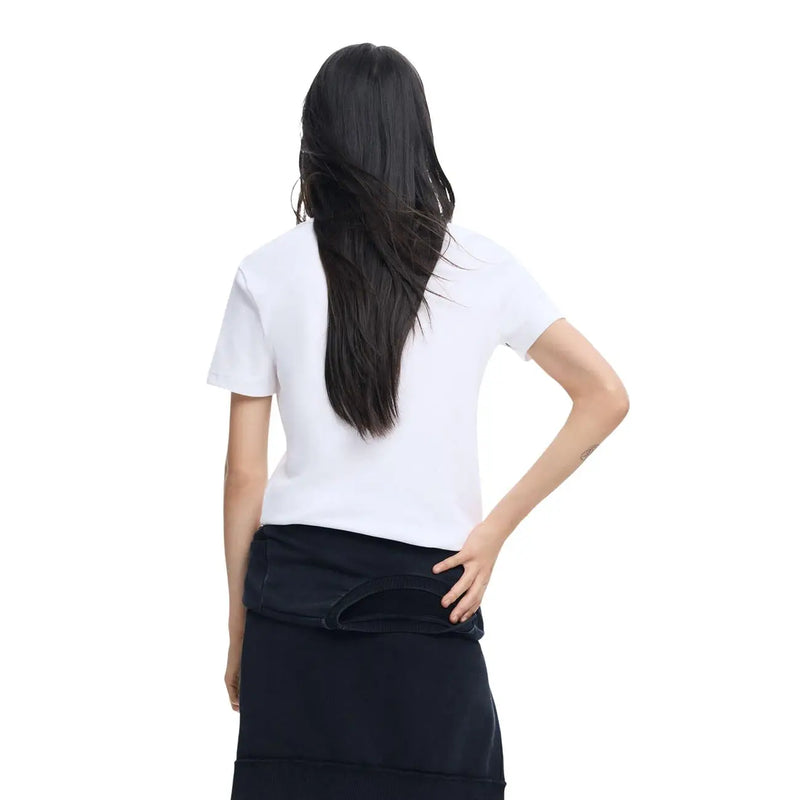 White denim short-sleeved t-shirt for women featuring a simple clean design and round neck by Desigual cotton material