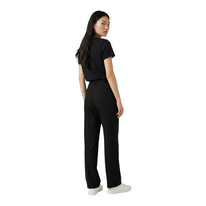 Black tailored cotton trousers with sleek straight-leg cut and subtle pleats at waistband for women by desigual