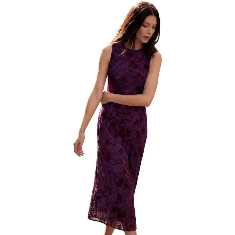 Desigual women floral dress purple polyester sleeveless knee-length with subtle lace floral pattern
