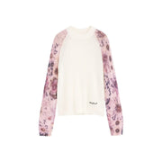 Pull Desigual pour femme, en maille fleurie couleur crème, mélange de laine, manches longues et délicat motif floral rose et violet.