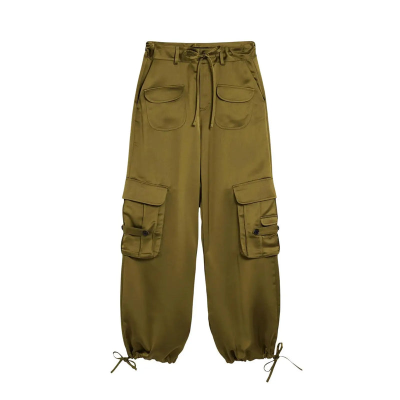Pantalon cargo Desigual pour femme, vert en polyester, avec de multiples poches et une taille élastiquée à cordon, idéal pour un style décontracté.
