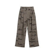 Pantalon Desigual pour femme, gris à carreaux, en viscose mélangée, avec fermeture éclair et motif manuscrit.