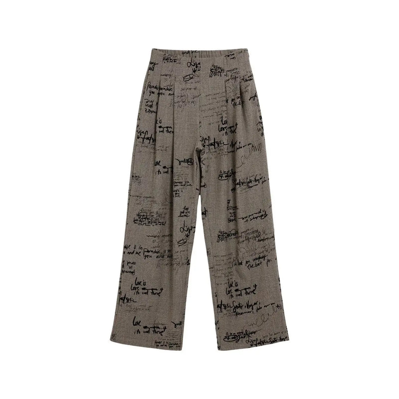 Pantalon Desigual pour femme, gris à carreaux, en viscose mélangée, avec fermeture éclair et motif manuscrit.