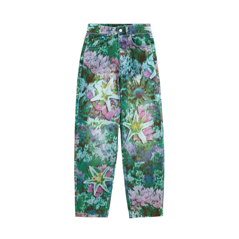 Jean Desigual bleu clair à fleurs taille haute pour femme, vue de dos