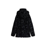 Doudoune Desigual pour femme en polyester noir à fleurs, avec capuche et taille cintrée pour un style chaud et élégant.