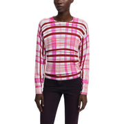 Pull Desigual pour femme, rose à carreaux, manches longues, col rond