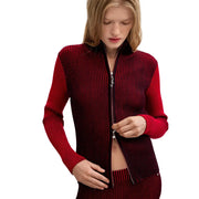 Veste Desigual pour femme, rouge, coupe ajustée, en maille côtelée, fermeture éclair et col montant, en tissu mélangé viscose.