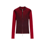 Pull Desigual pour femme, coupe slim, côtelé, fermeture éclair, en mélange de viscose, dégradé rouge foncé à bordeaux, fermeture éclair argentée